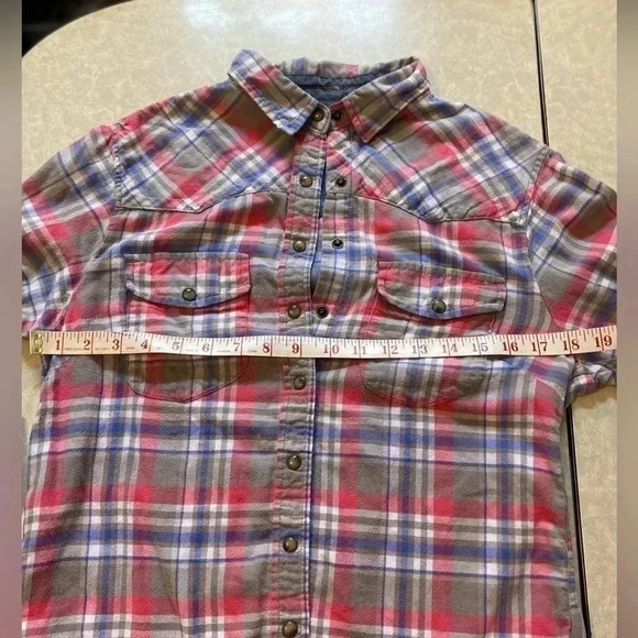 Jachs Girlfriend Bea Plaid Flannel Snap Button Down Shirt Size S - Picture 7 of 10